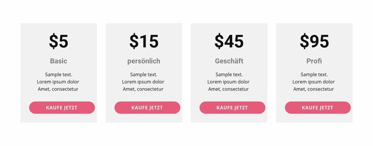 Preistabelle mit kräftigen Farben HTML5-Vorlage