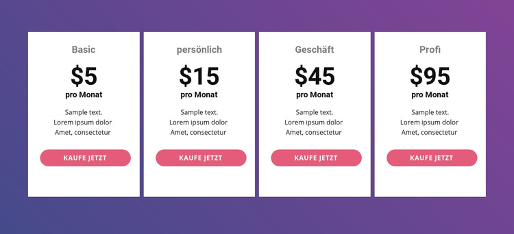 Preistabelle mit leuchtenden Farben Website-Vorlage