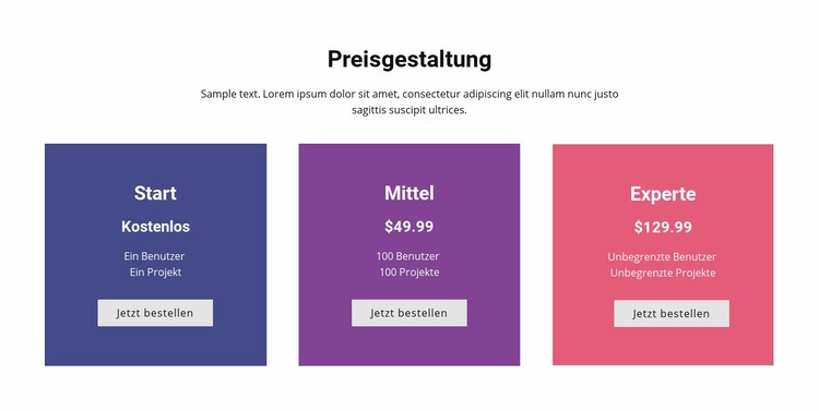  Bunte Preistabelle Landing Page