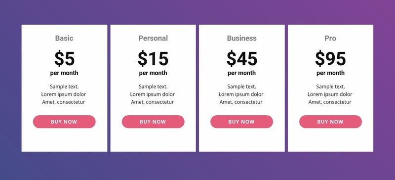 Pricing table with bright colors Elementor Template Alternative