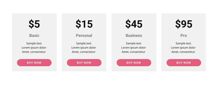 Pricing table with strong colors Elementor Template Alternative