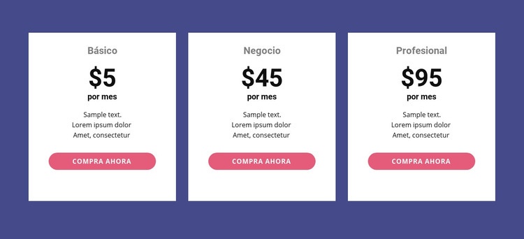 Tabla de precios clásica Plantillas de creación de sitios web