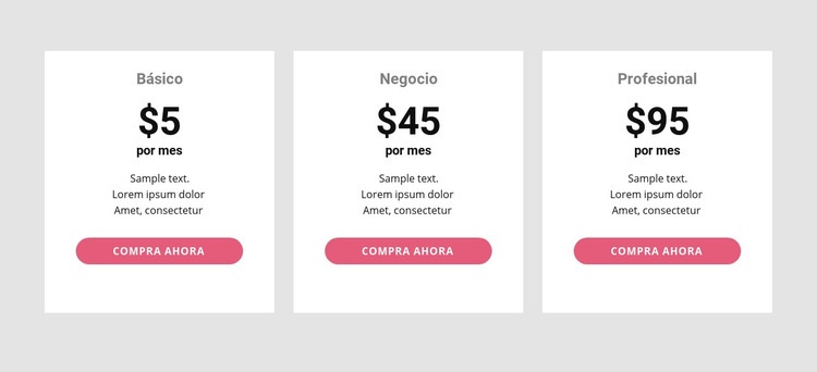 Tabla de precios simple Plantillas de creación de sitios web