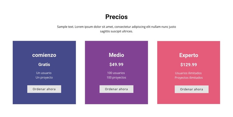  Tabla de precios colorida Diseño de páginas web