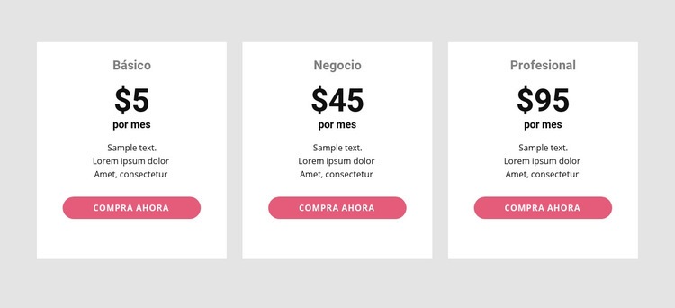 Tabla de precios simple Maqueta de sitio web