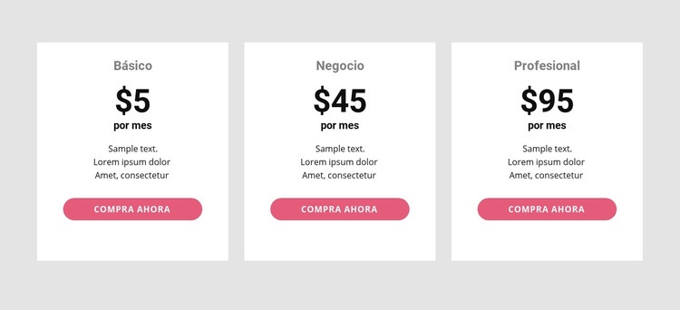 Tabla de precios simple Página de destino