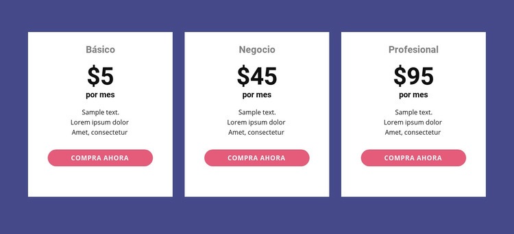 Tabla de precios clásica Plantilla de una página