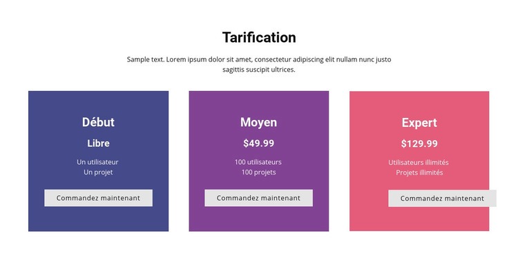  Tableau de prix coloré Conception de site Web