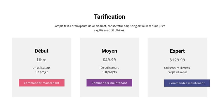 Tableau de prix moderne Conception de site Web