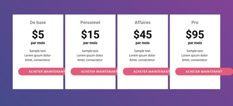 Tableau des prix aux couleurs vives Modèles de constructeur de sites Web