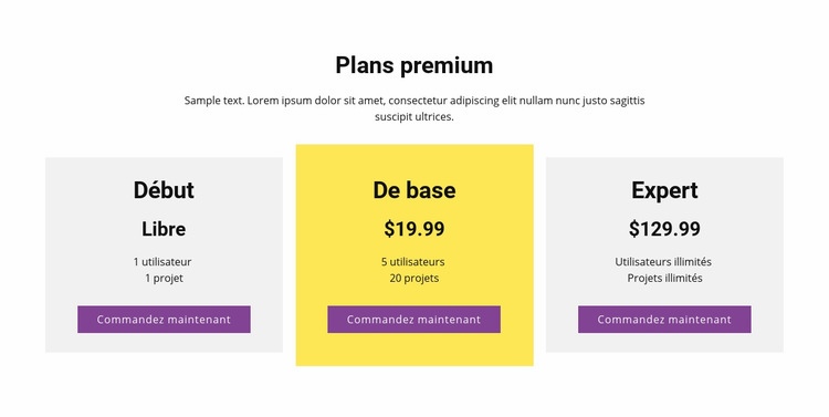 Trois plans tarifaires Créateur de site Web HTML