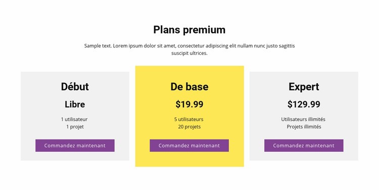 Trois plans tarifaires Maquette de site Web