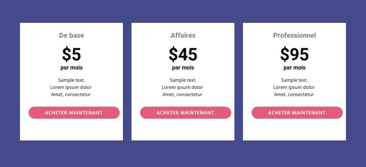 Tableau de prix classique Modèle HTML5