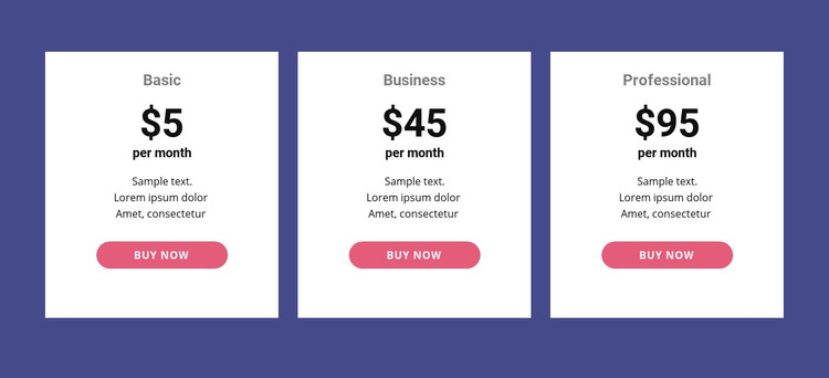 Classic pricing table Homepage Design