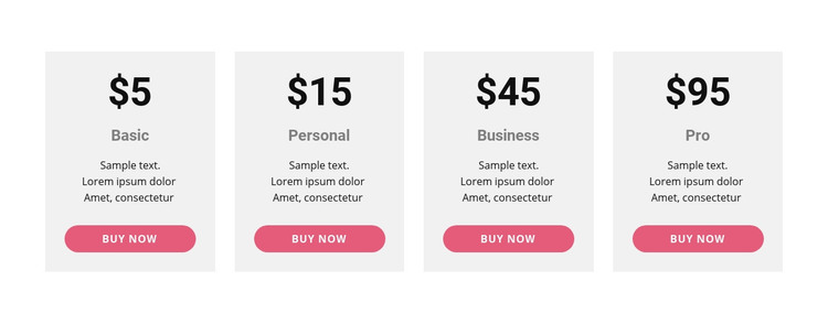 Pricing table with strong colors Homepage Design