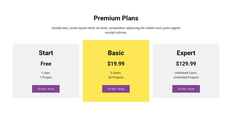 Three pricing plan Homepage Design