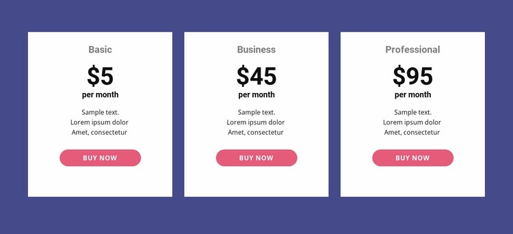 Classic pricing table Html Code Example