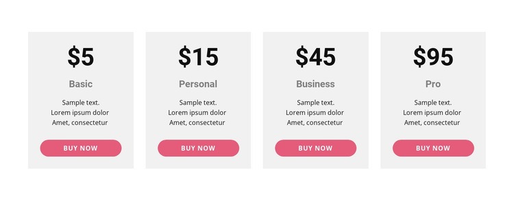 Pricing table with strong colors Html Code Example