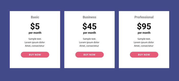 Classic pricing table Html Website Builder