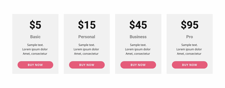 Pricing table with strong colors Html Website Builder