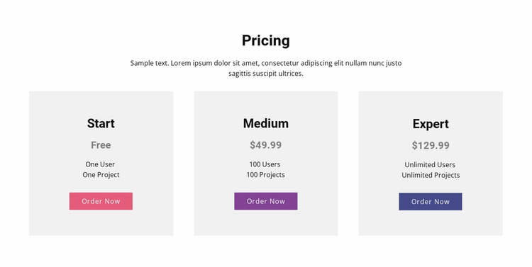 Modern pricing table Html Website Builder