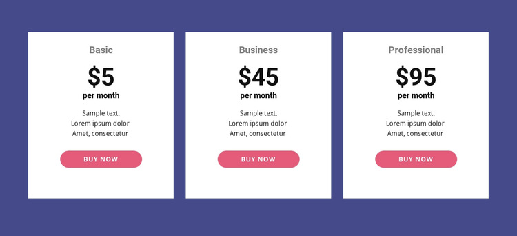 Classic pricing table HTML5 Template