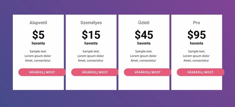 Árlista táblázat élénk színekkel CSS sablon