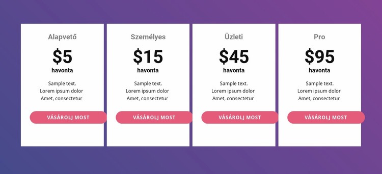 Árlista táblázat élénk színekkel Weboldal tervezés