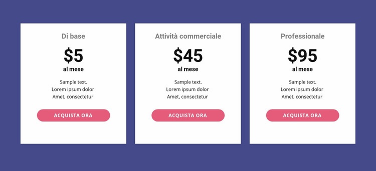 Tabella dei prezzi classica Costruttore di siti web HTML