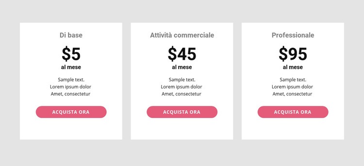 Tabella dei prezzi semplice Costruttore di siti web HTML