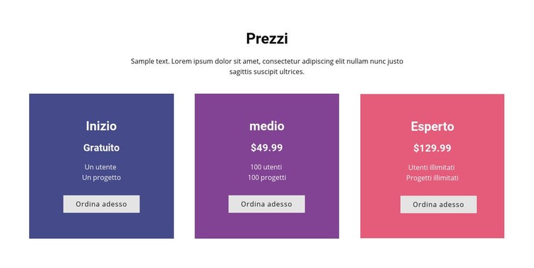  Tabella dei prezzi colorata Costruttore di siti web HTML