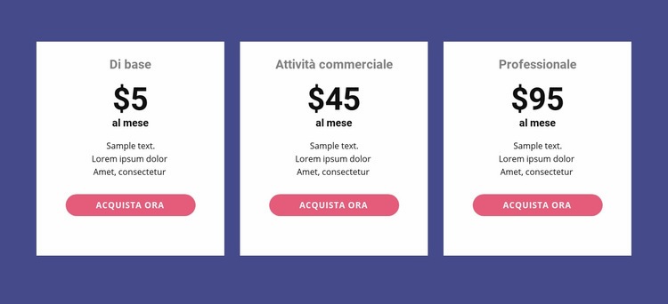 Tabella dei prezzi classica Progettazione di siti web