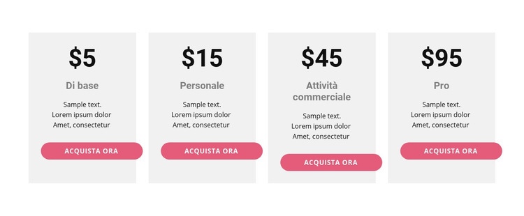 Tabella dei prezzi con colori forti Progettazione di siti web