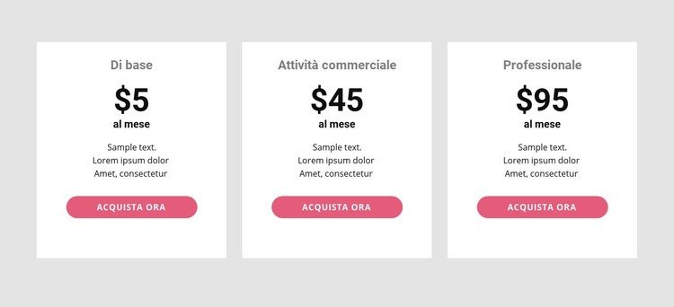 Tabella dei prezzi semplice Progettazione di siti web