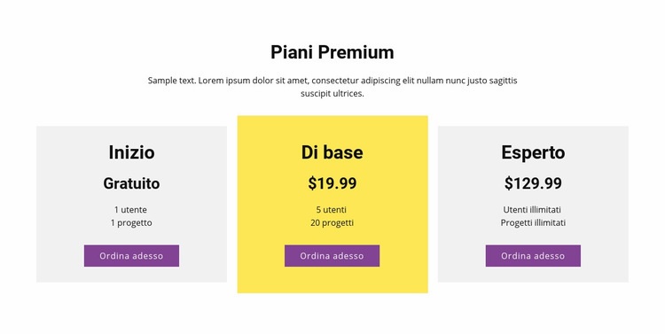Tre piani tariffari Progettazione di siti web