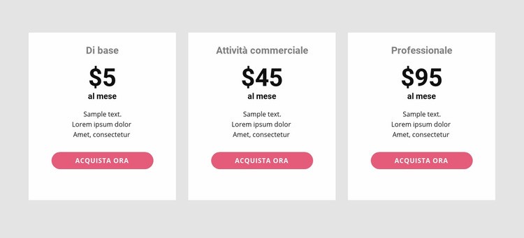Tabella dei prezzi semplice Mockup del sito web