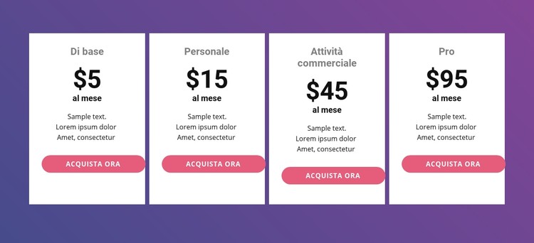 Tabella dei prezzi con colori vivaci Modello CSS