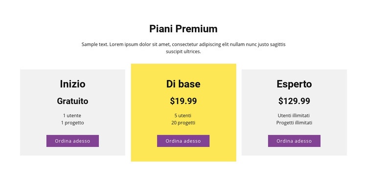 Tre piani tariffari Modello HTML5