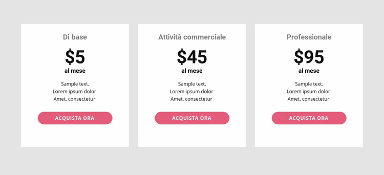 Tabella dei prezzi semplice Modello Joomla