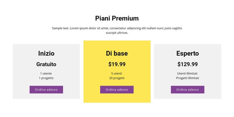 Tre piani tariffari Un modello di pagina