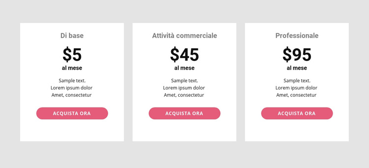 Tabella dei prezzi semplice Modello di sito Web
