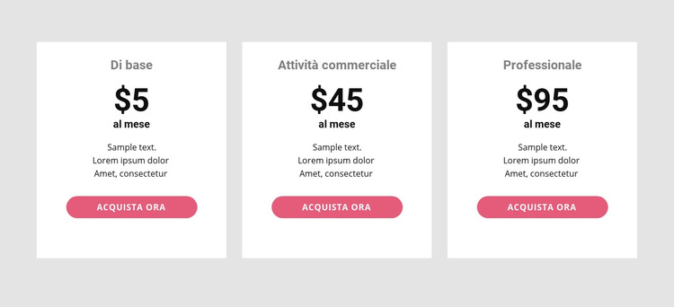 Tabella dei prezzi semplice Tema WordPress