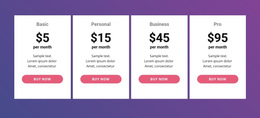 Pricing Table With Bright Colors