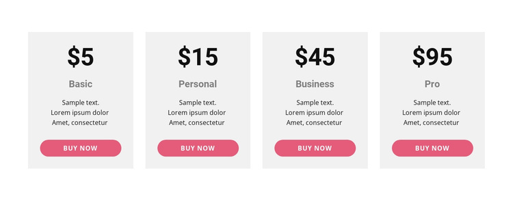 Pricing table with strong colors Joomla Page Builder