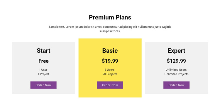 Three pricing plan Joomla Page Builder