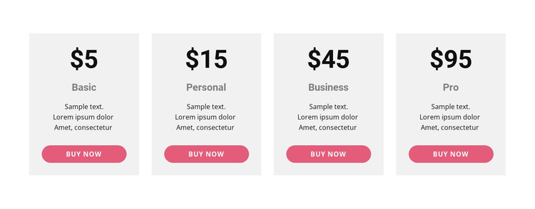 Pricing table with strong colors Joomla Template