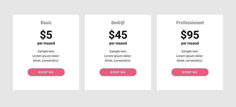 Eenvoudige prijstabel CSS-sjabloon