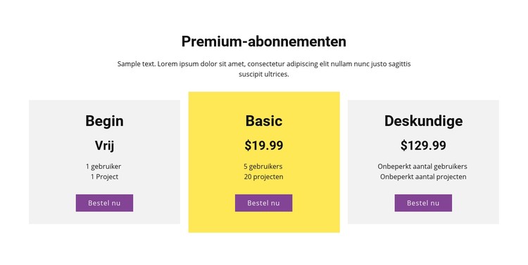 Drie tariefplan CSS-sjabloon