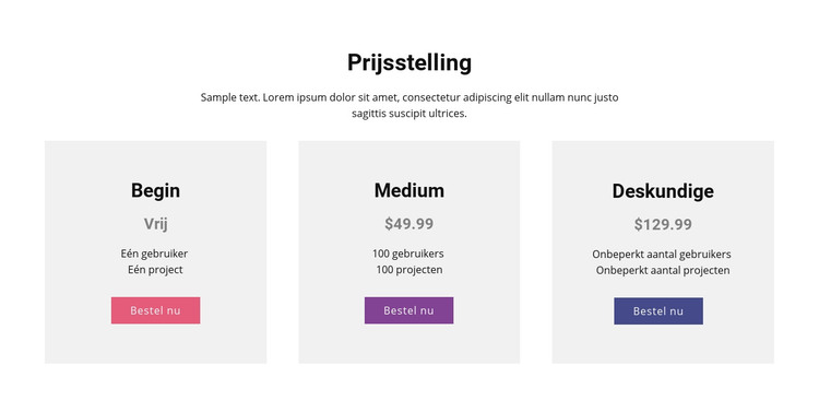 Moderne prijstabel HTML-sjabloon