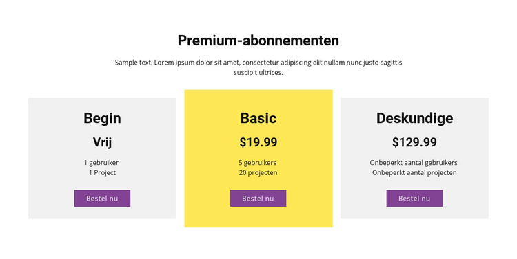 Drie tariefplan HTML-sjabloon